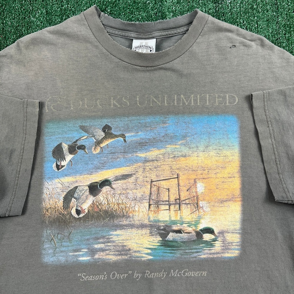 VTG Marathon‎ Ducks Unlimited T-Shirt Men's XL Green Cotton Randy McGovern Art